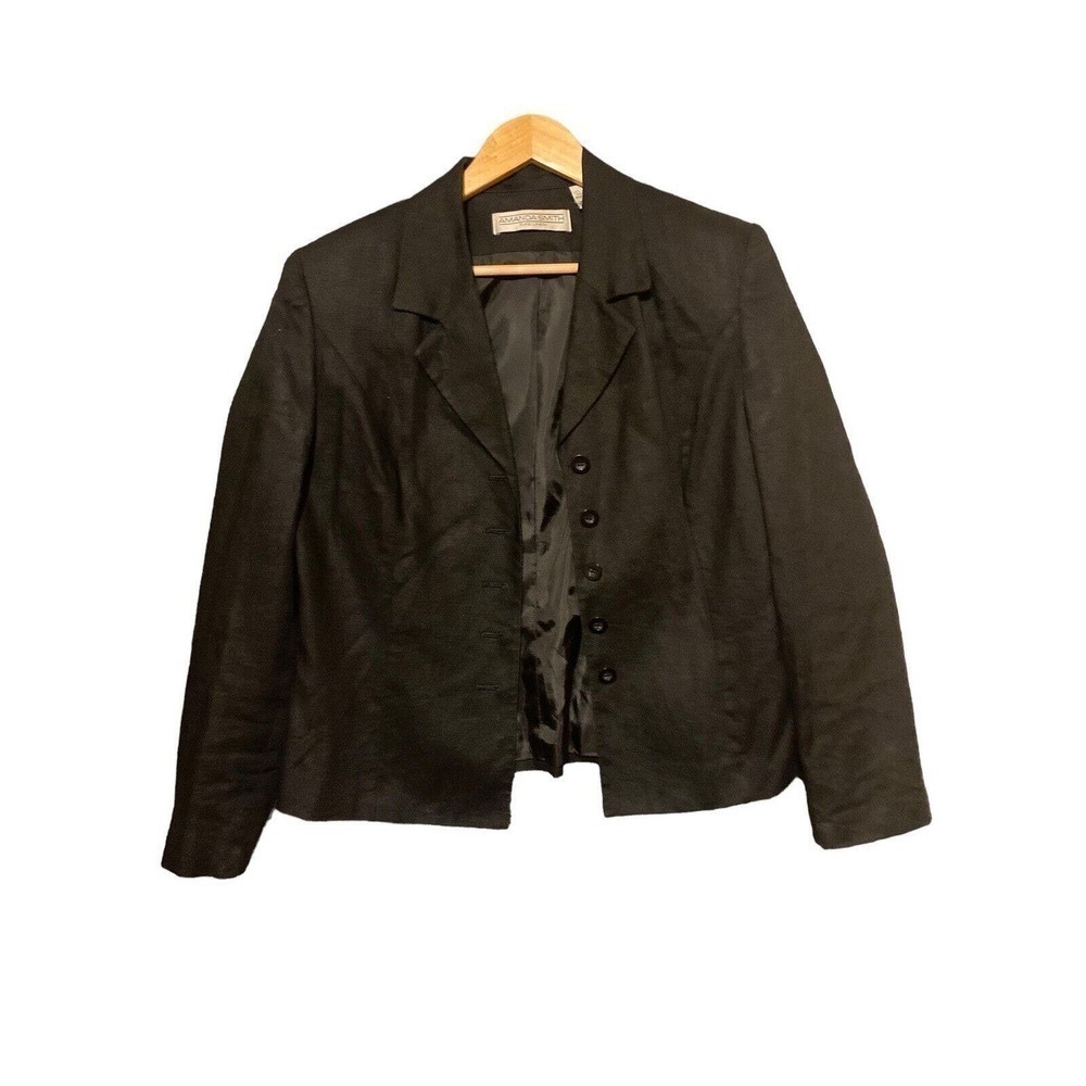 Amanda Smith Linen Blazer Jacket Women Black Office Career 12